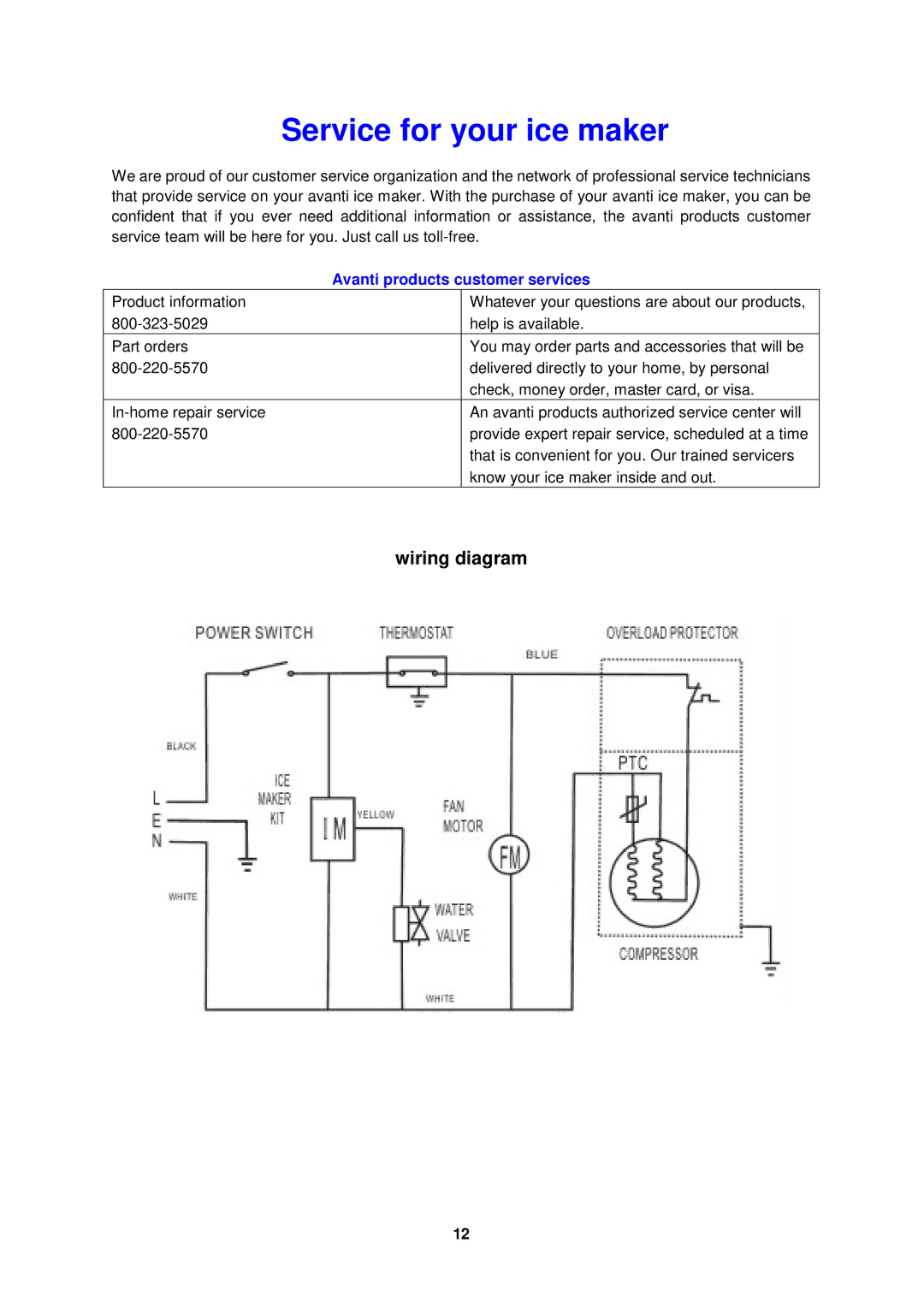 Avanti IM15SS instruction manual Service for your ice maker, Avanti products customer services 