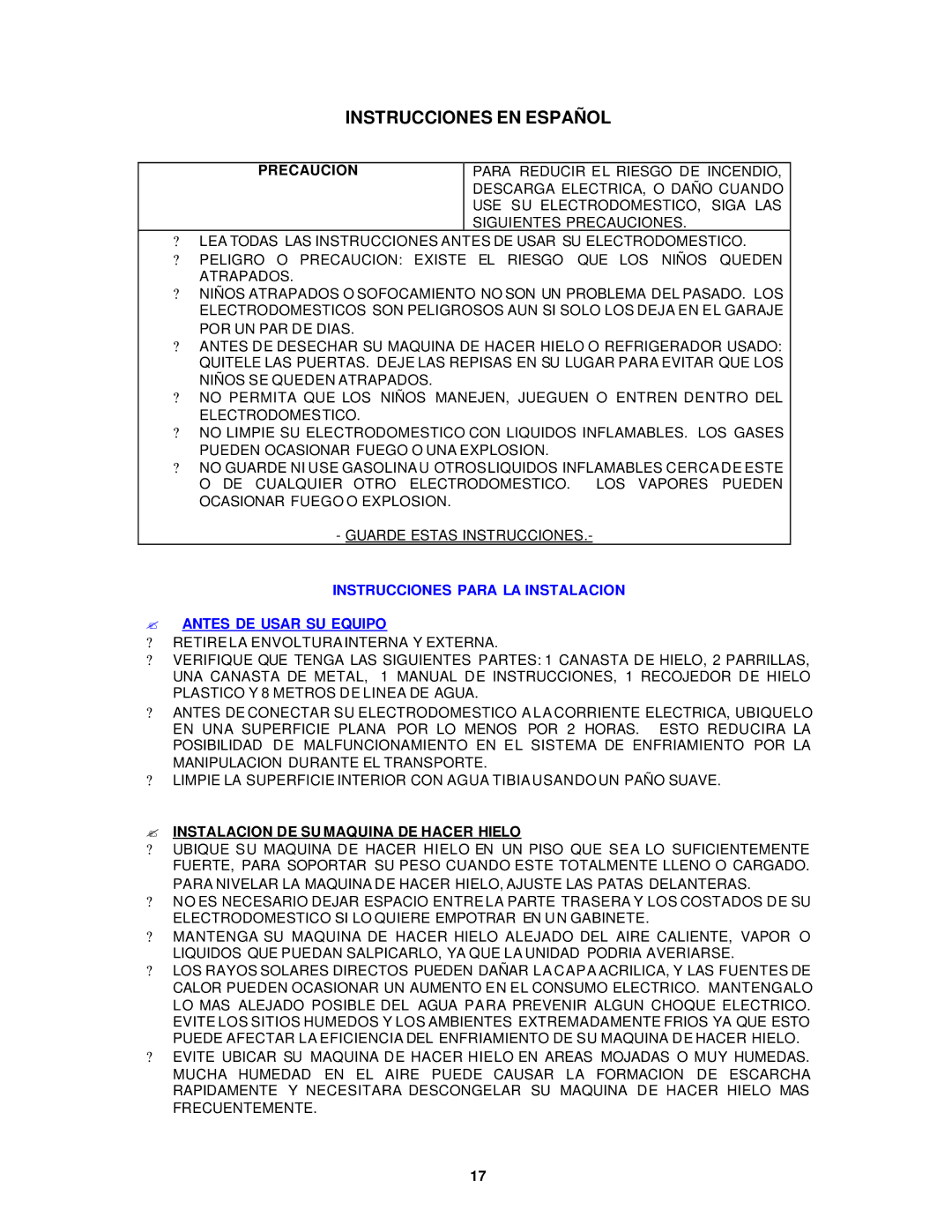 Avanti IM320299 Instrucciones EN Español, Precaucion, Instrucciones Para LA Instalacion ? Antes DE Usar SU Equipo 