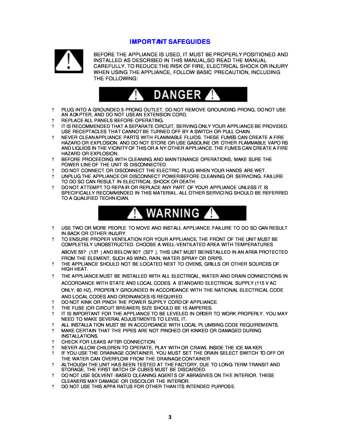 Avanti IM320299 instruction manual Important Safeguides 