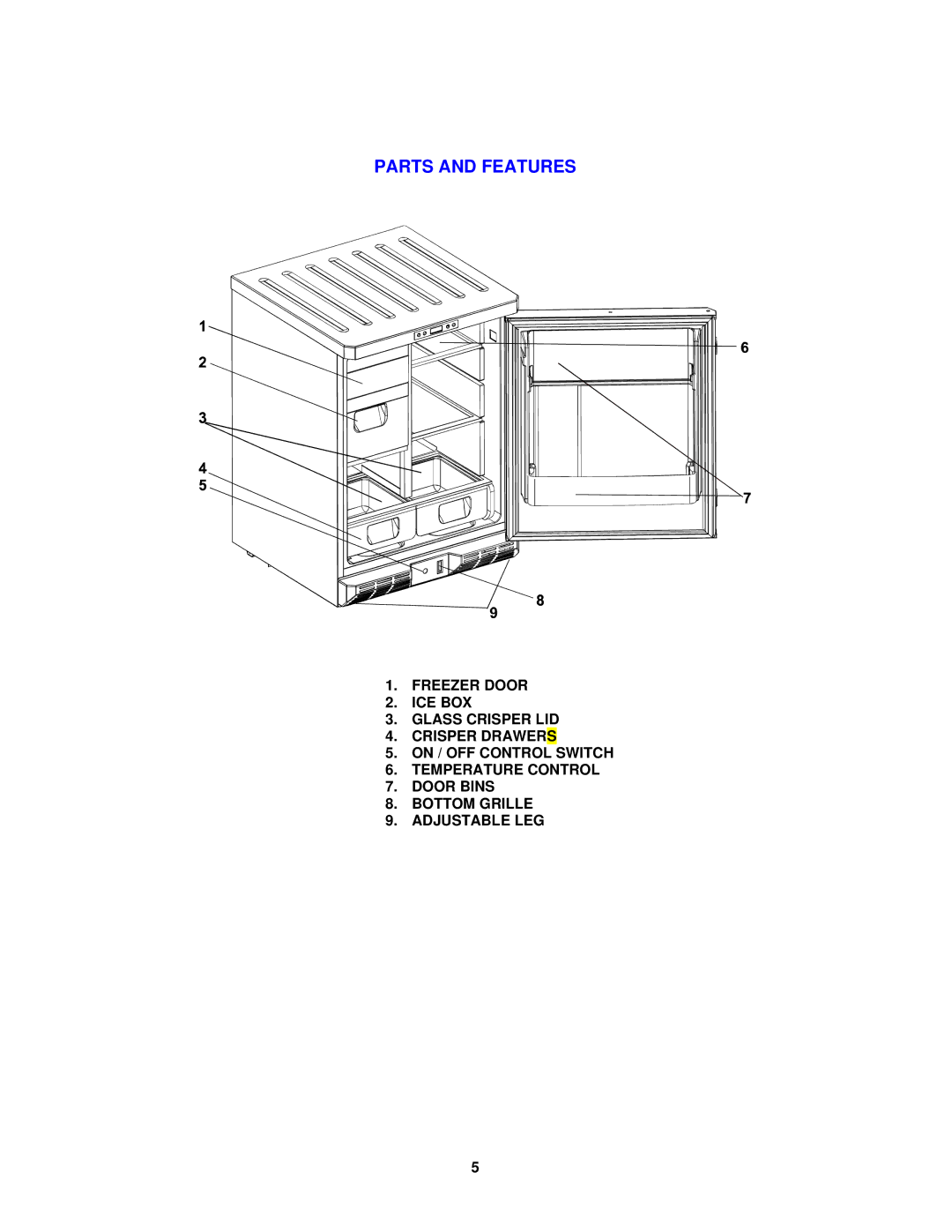 Avanti IMR28SS instruction manual Parts and Features 