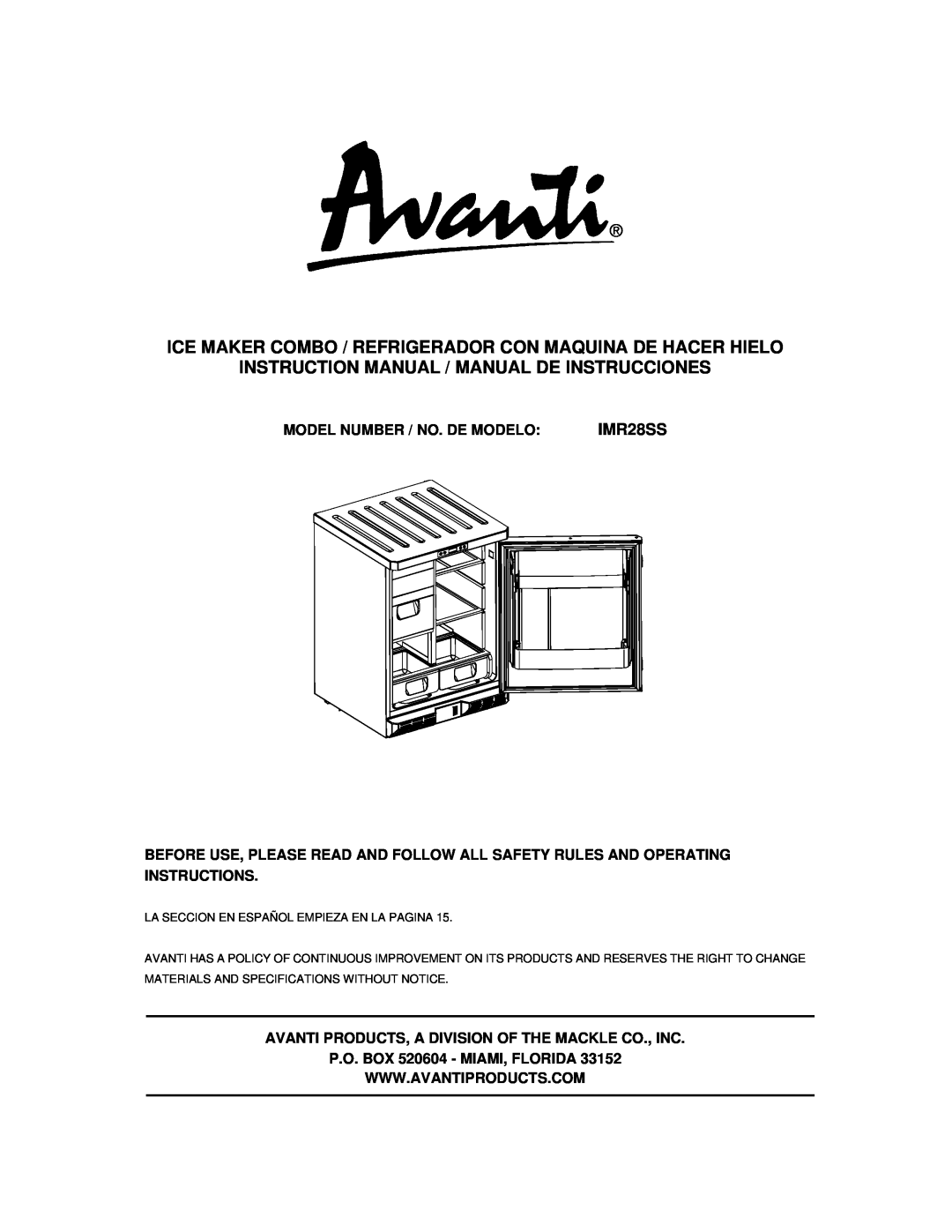 Avanti IMR28SS instruction manual Instruction Manual / Manual De Instrucciones, Model Number / No. De Modelo 