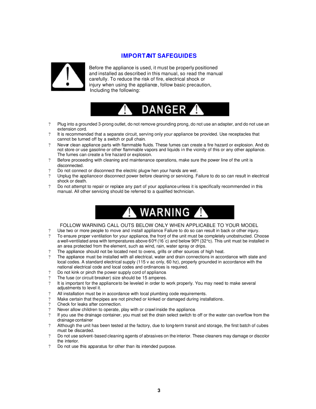 Avanti IMP25, IMW24 instruction manual Important Safeguides 