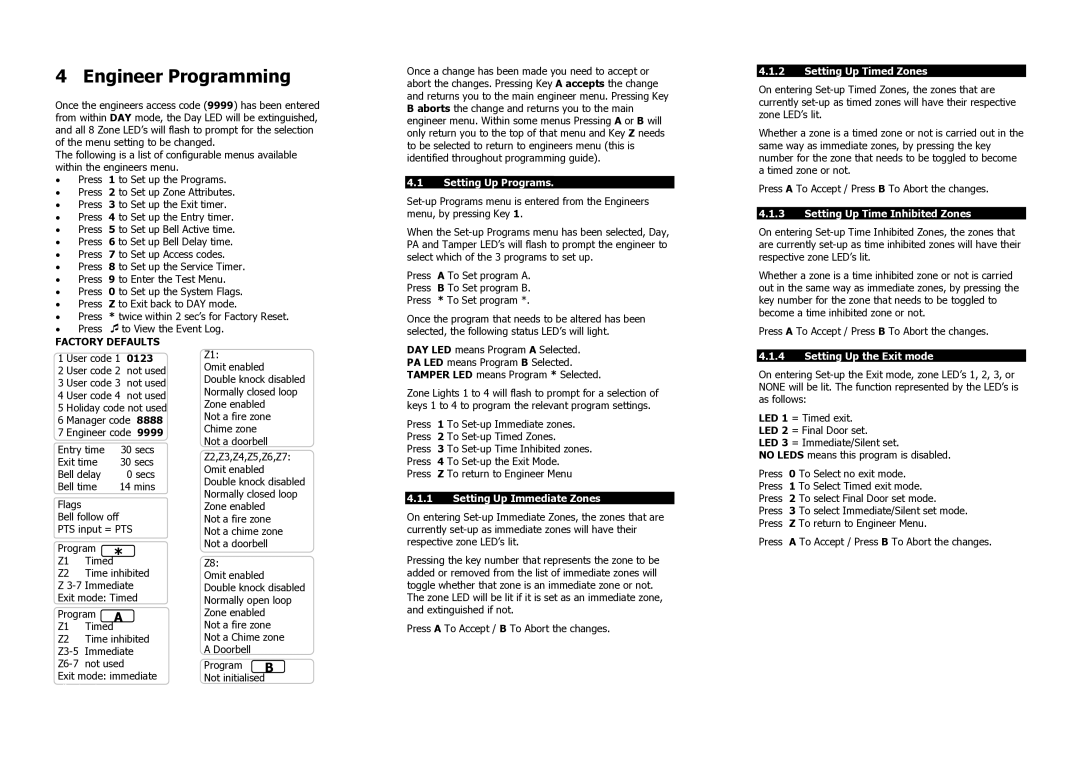 Avanti K-600HW manual Engineer Programming, Factory Defaults 