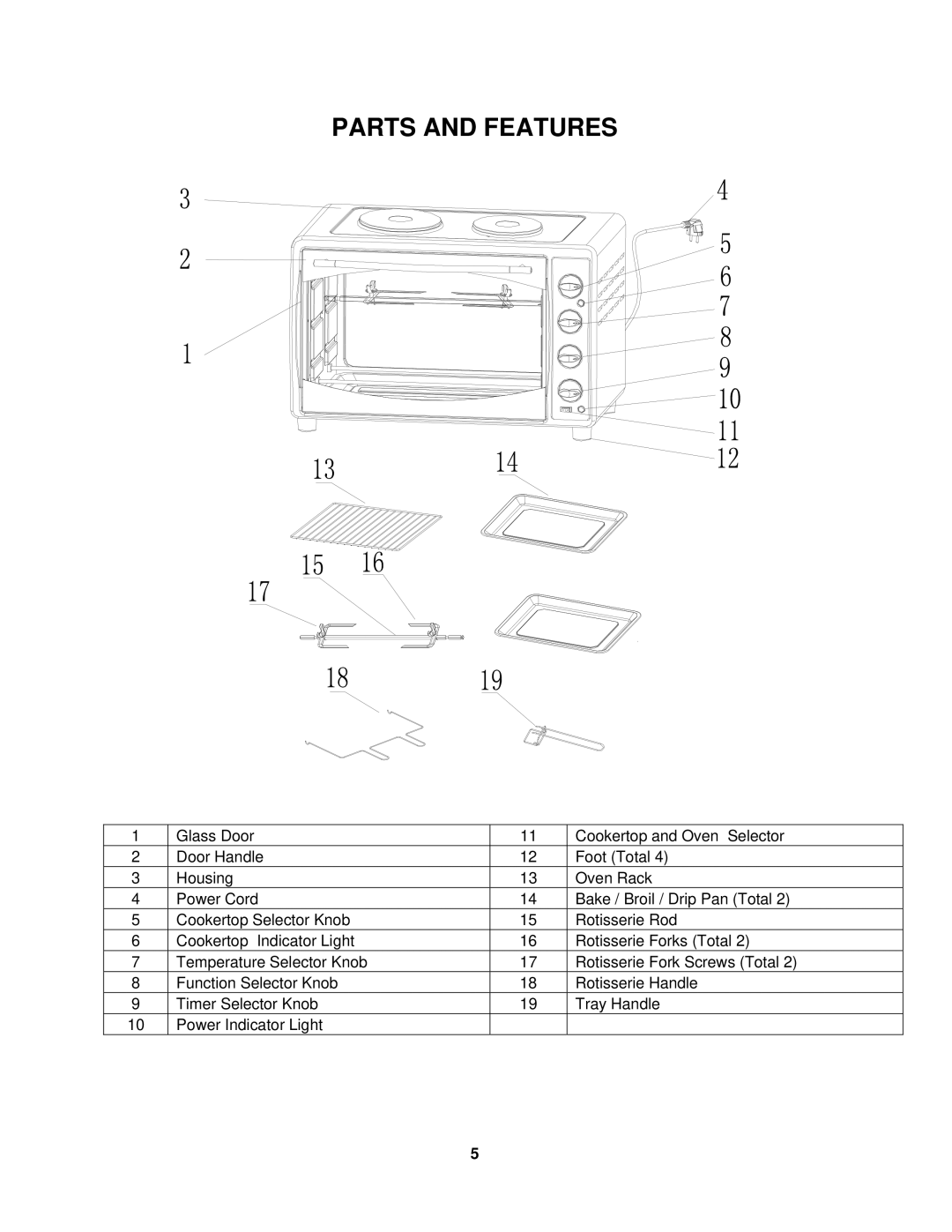 Avanti MKB42B instruction manual Parts and Features 