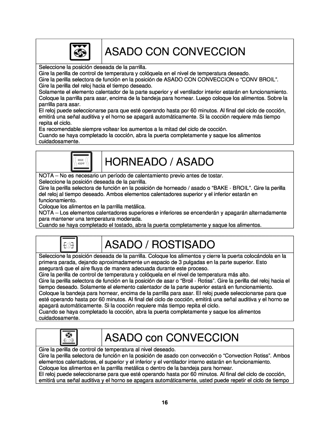 Avanti MKB42B instruction manual Asado Con Conveccion, Horneado / Asado, Asado / Rostisado, ASADO con CONVECCION 