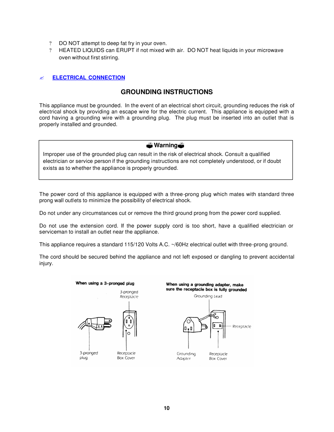 Avanti MO1400SST instruction manual Grounding Instructions, ? Electrical Connection 