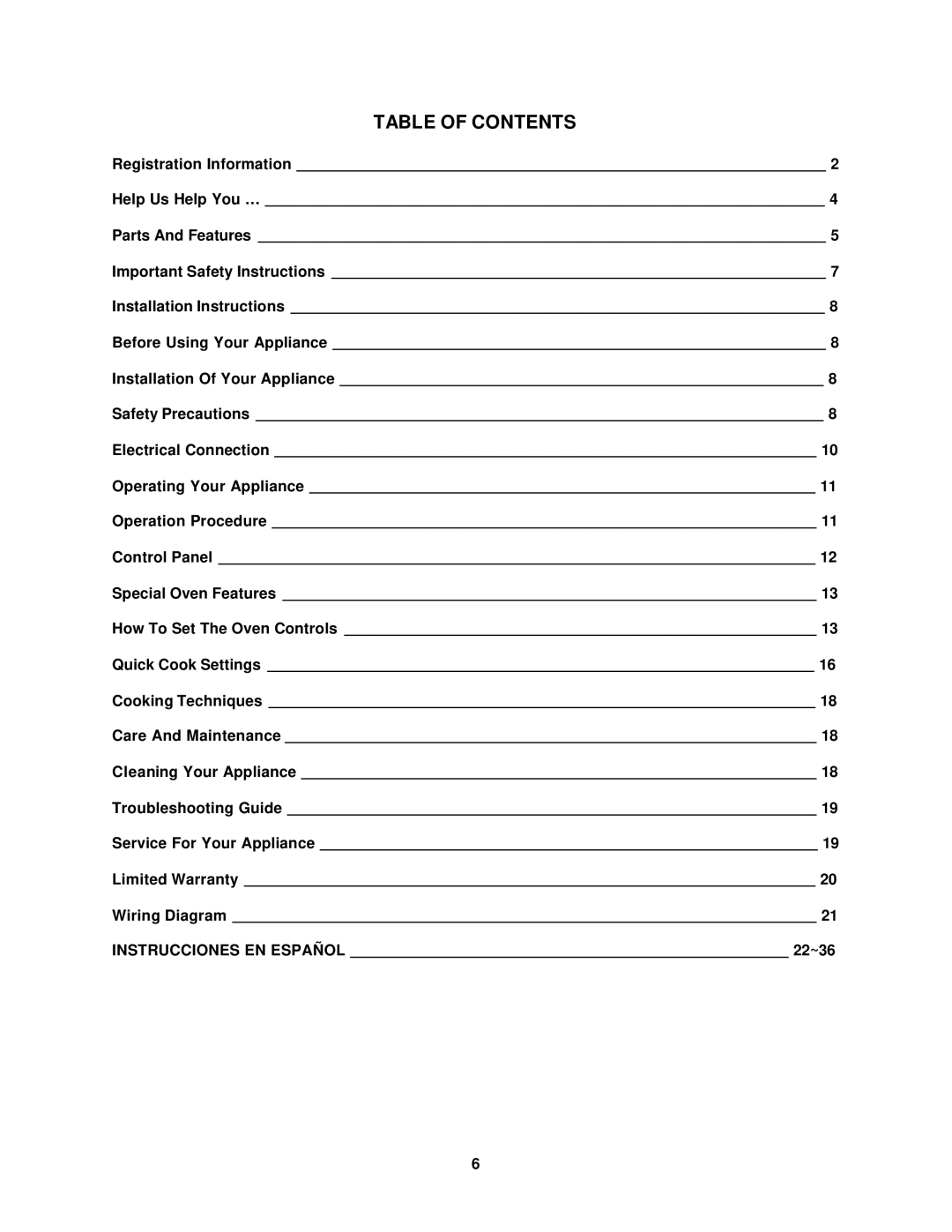 Avanti MO1400SST instruction manual Table of Contents 