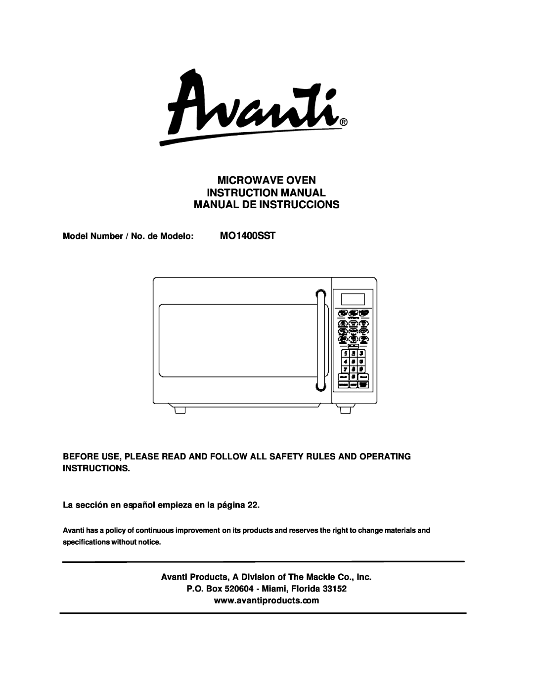 Avanti MO1400SST instruction manual Manual De Instruccions 
