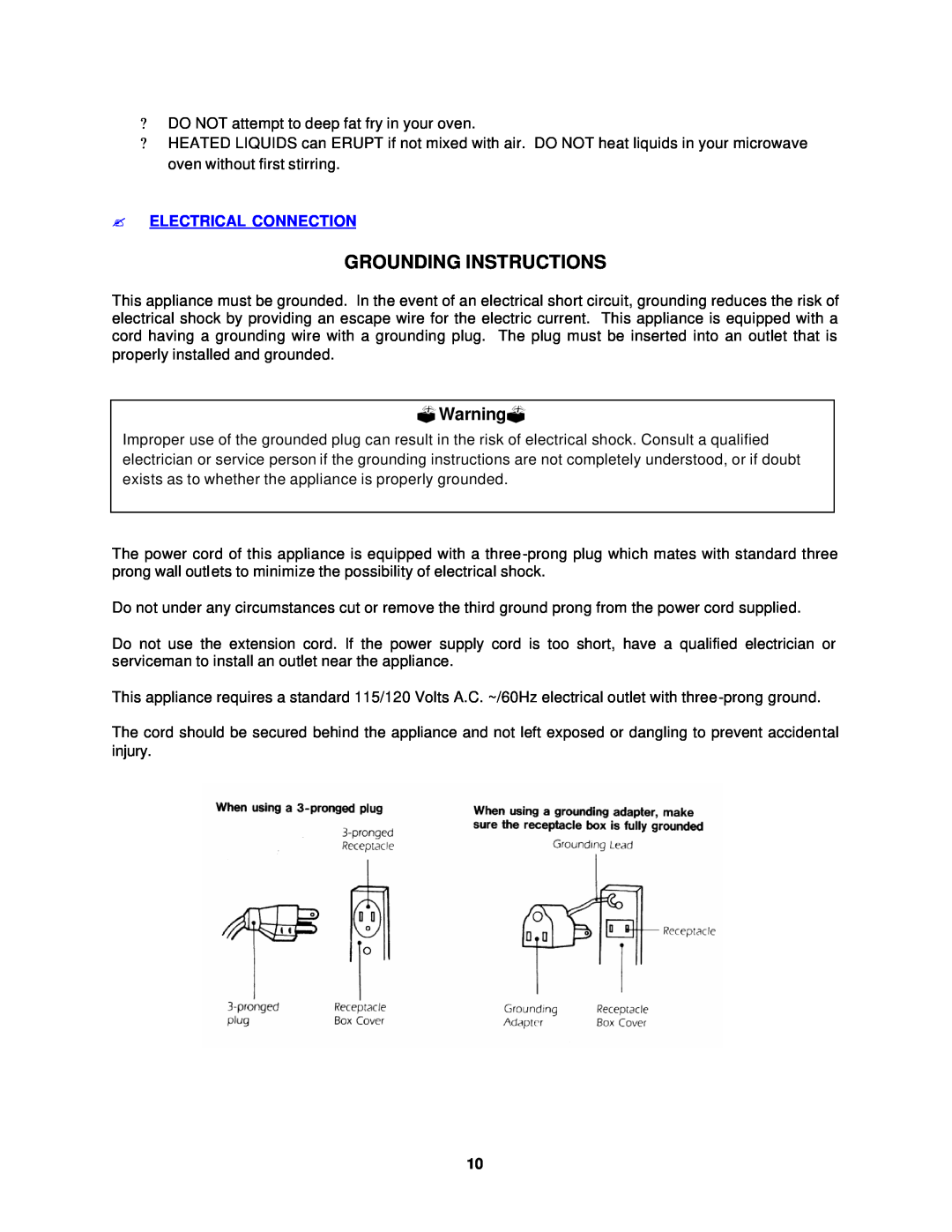 Avanti MO1400SST instruction manual Grounding Instructions, ?Warning?, ?Electrical Connection 