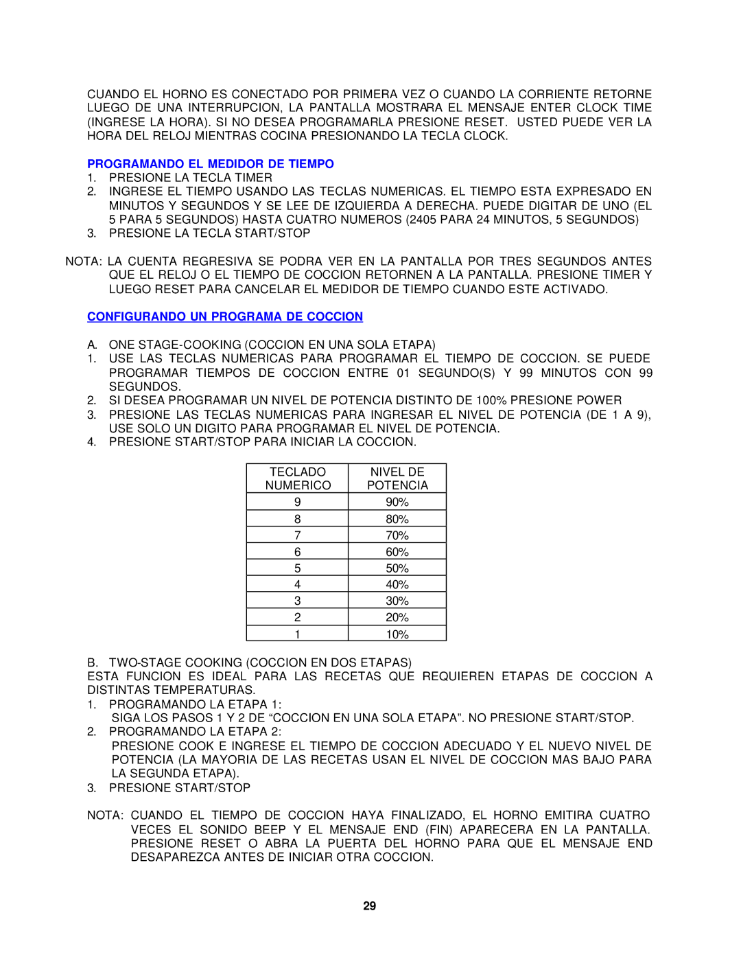 Avanti MO699SST-1 instruction manual Programando EL Medidor DE Tiempo, Configurando UN Programa DE Coccion 