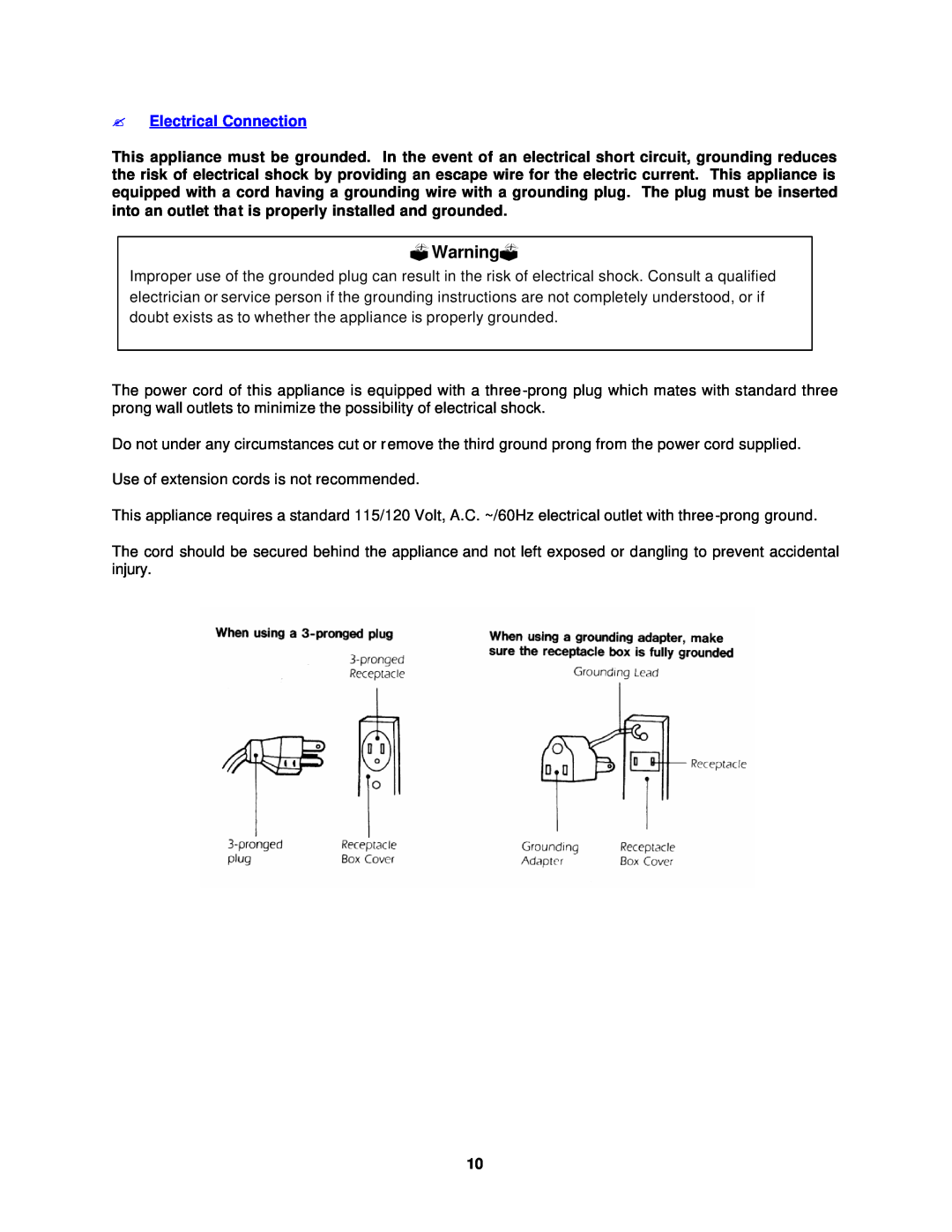 Avanti MO699SST-1 instruction manual ?Warning?, ?Electrical Connection 