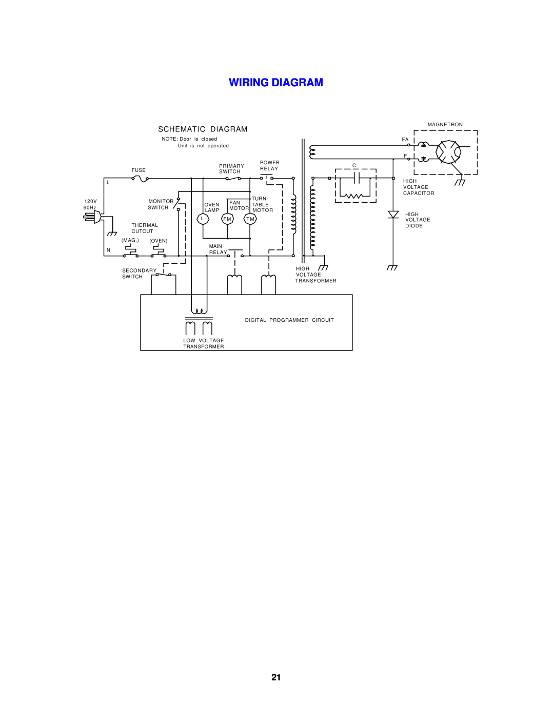 Avanti MO699SST-1 instruction manual Wiring Diagram, Schematic Diagram 