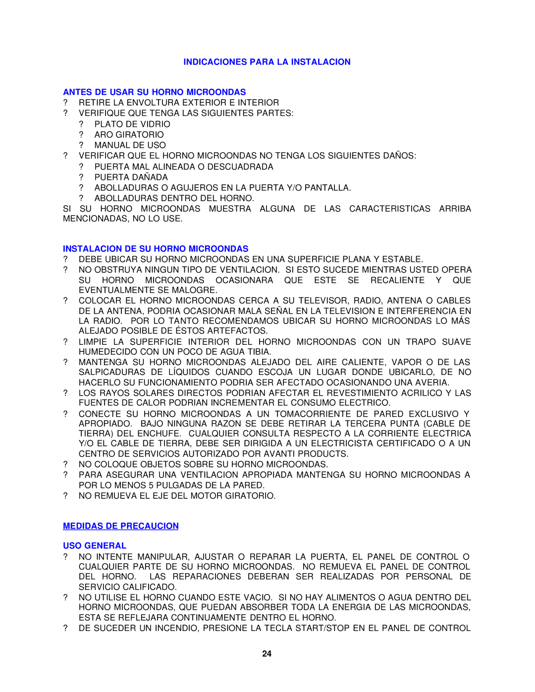 Avanti MO7180TW, MO7280TB instruction manual Instalacion DE SU Horno Microondas, Medidas DE Precaucion USO General 