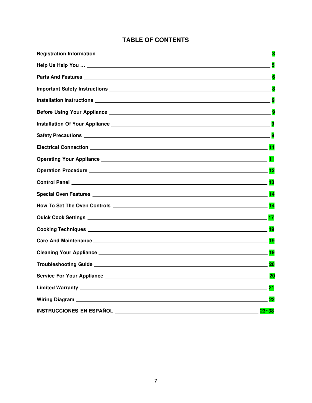 Avanti MO7280TB, MO7180TW instruction manual Table of Contents 