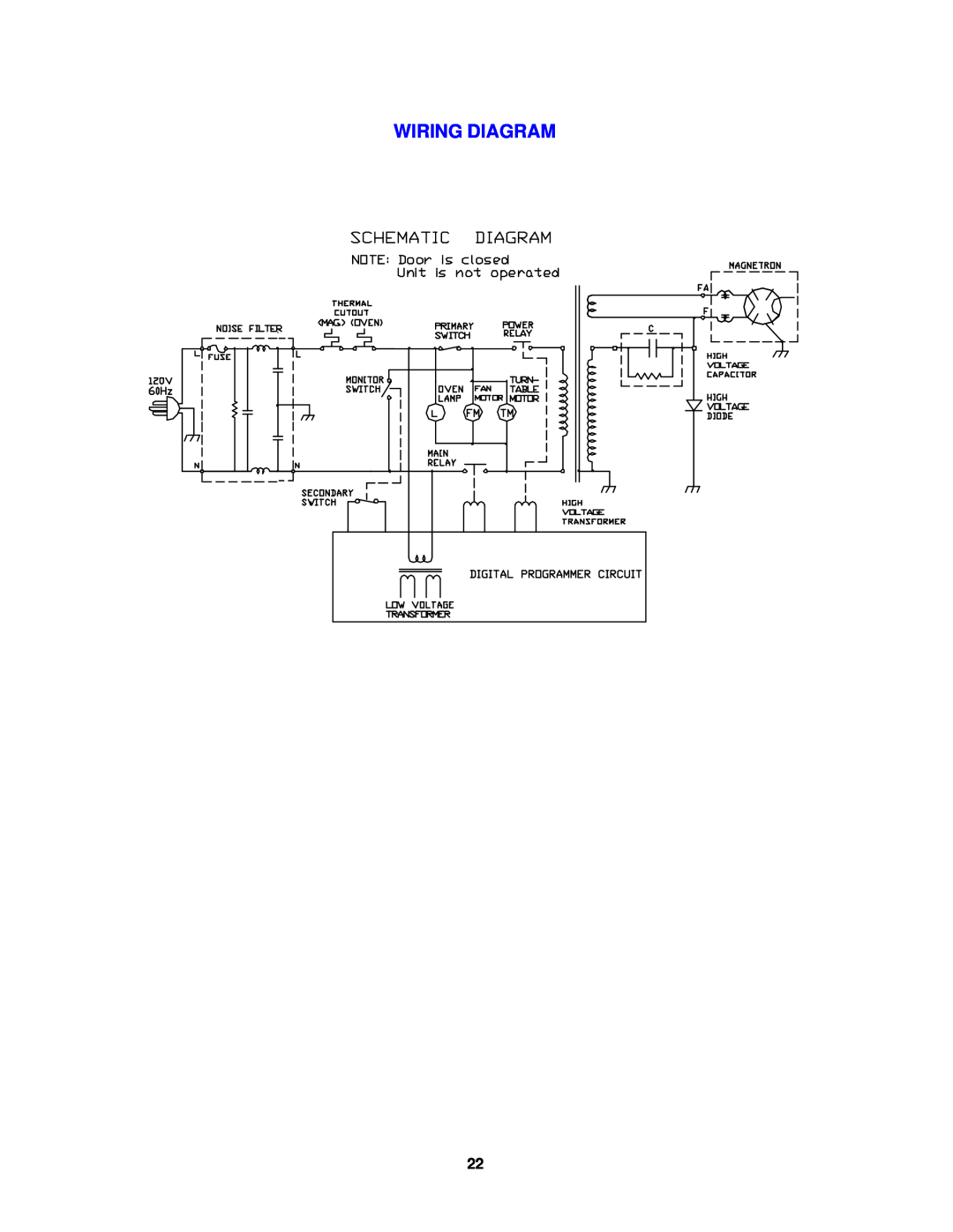 Avanti MO7180TW, MO7280TB instruction manual Wiring Diagram 