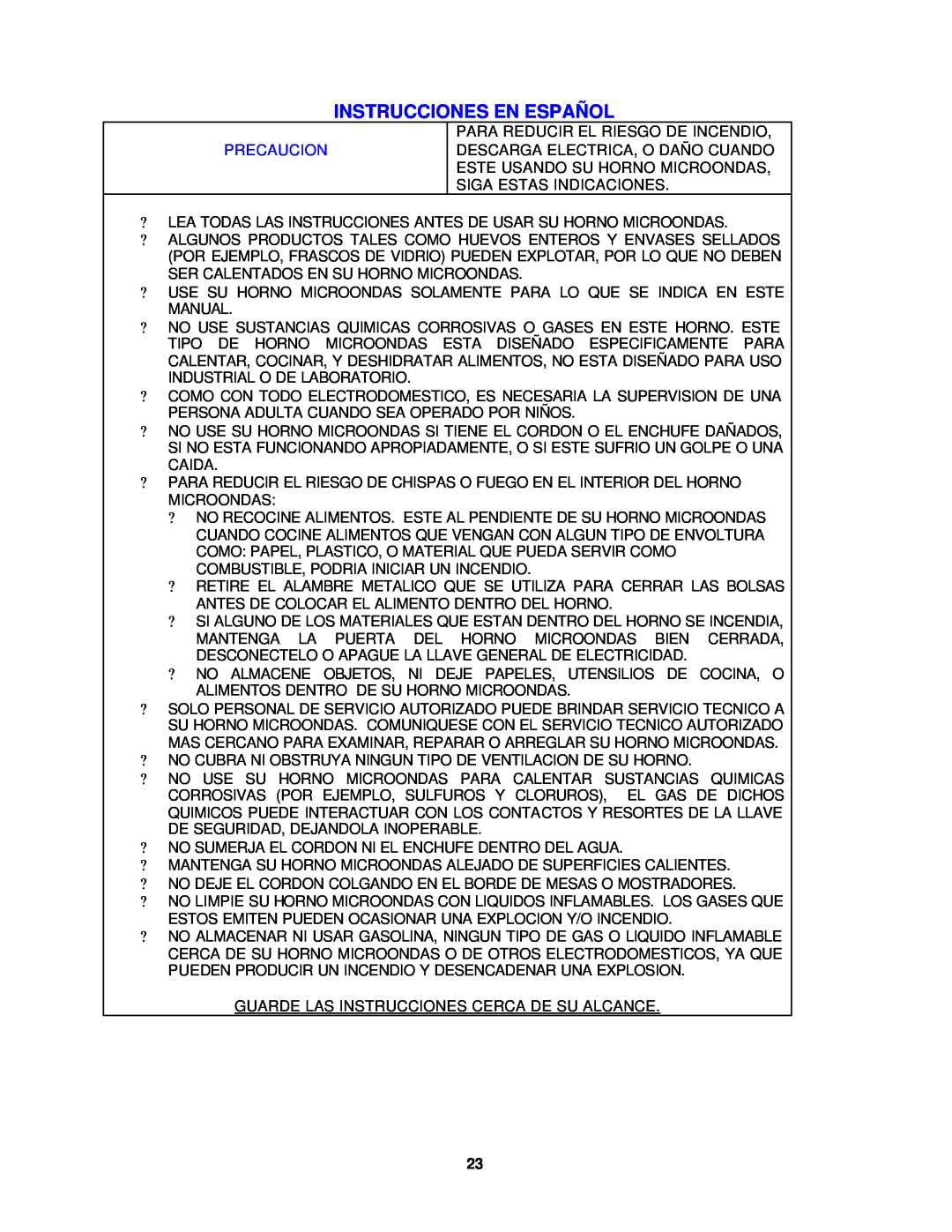 Avanti MO7280TB, MO7180TW instruction manual Instrucciones En Español, Precaucion 