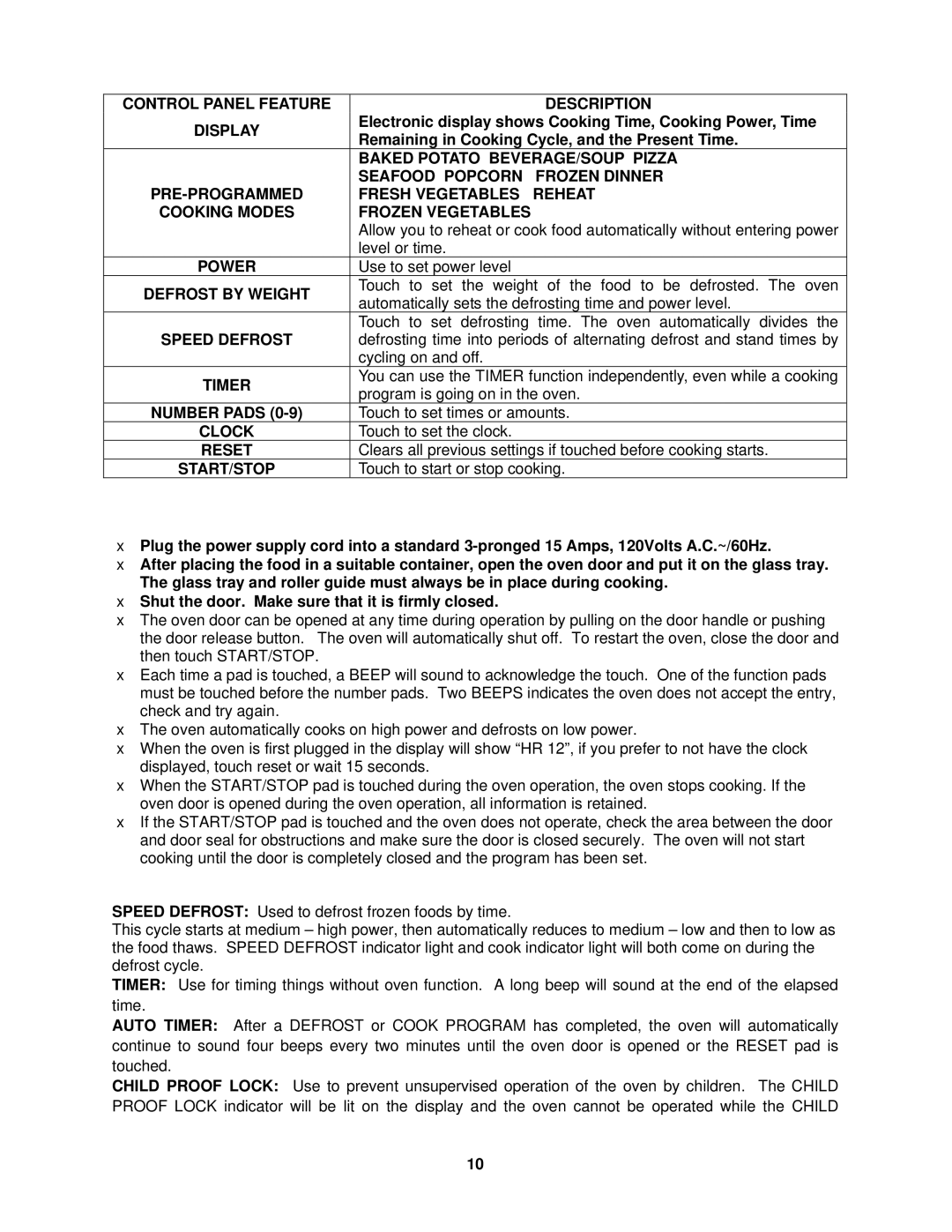 Avanti MO7191TW instruction manual  Operation Procedure,  Special Oven Features 