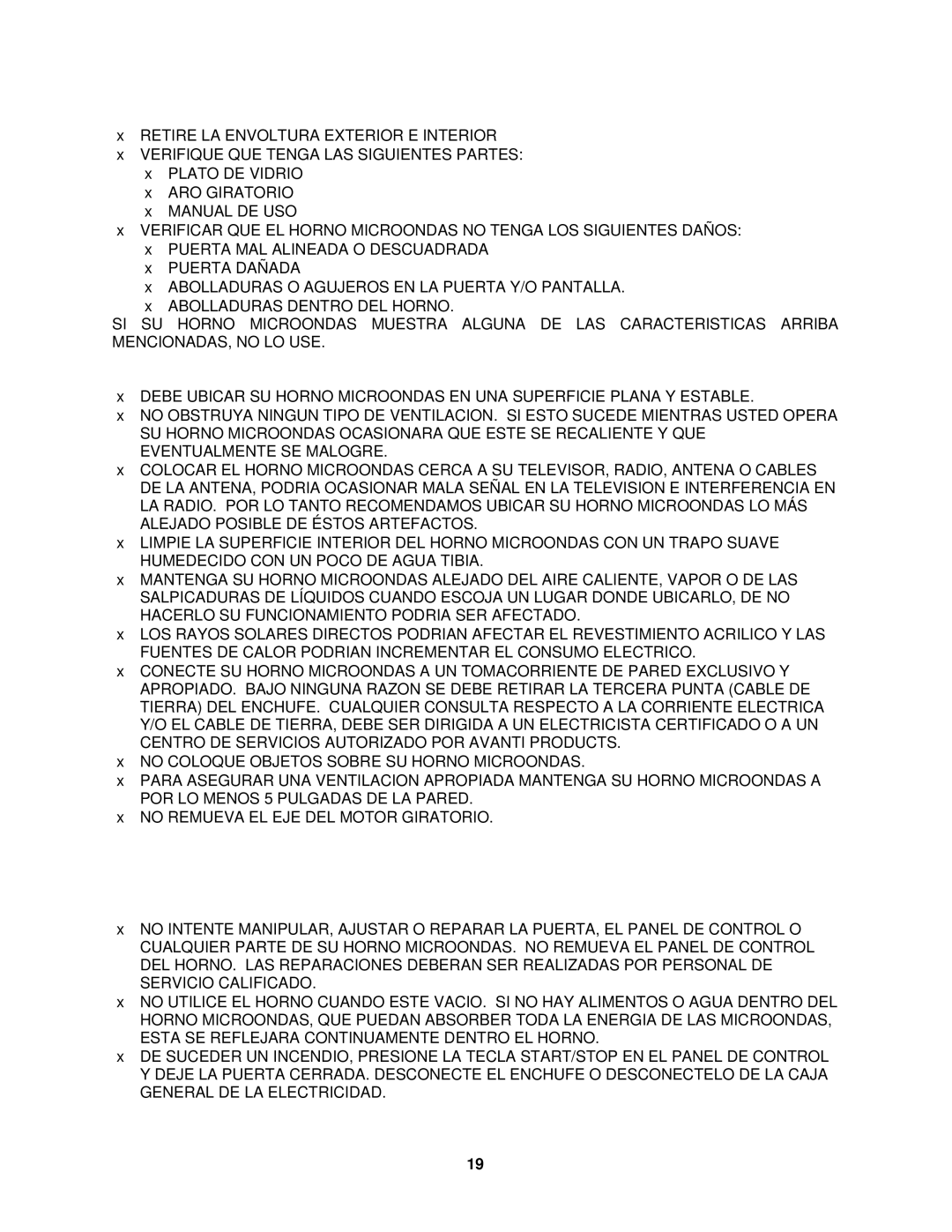 Avanti MO7191TW Indicaciones Para LA Instalacion, Medidas DE Precaucion, Antes DE Usar SU Horno Microondas, USO General 