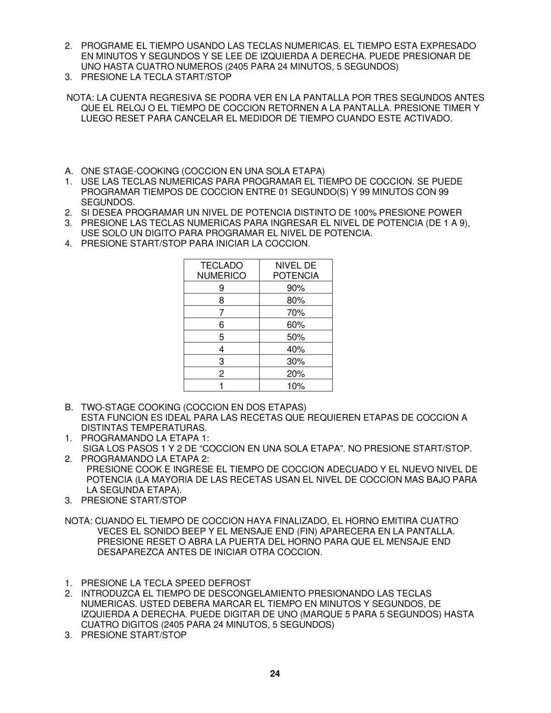 Avanti MO7191TW instruction manual Configurando UN Programa DE Coccion, Descongelado Rapido Speed Defrost 