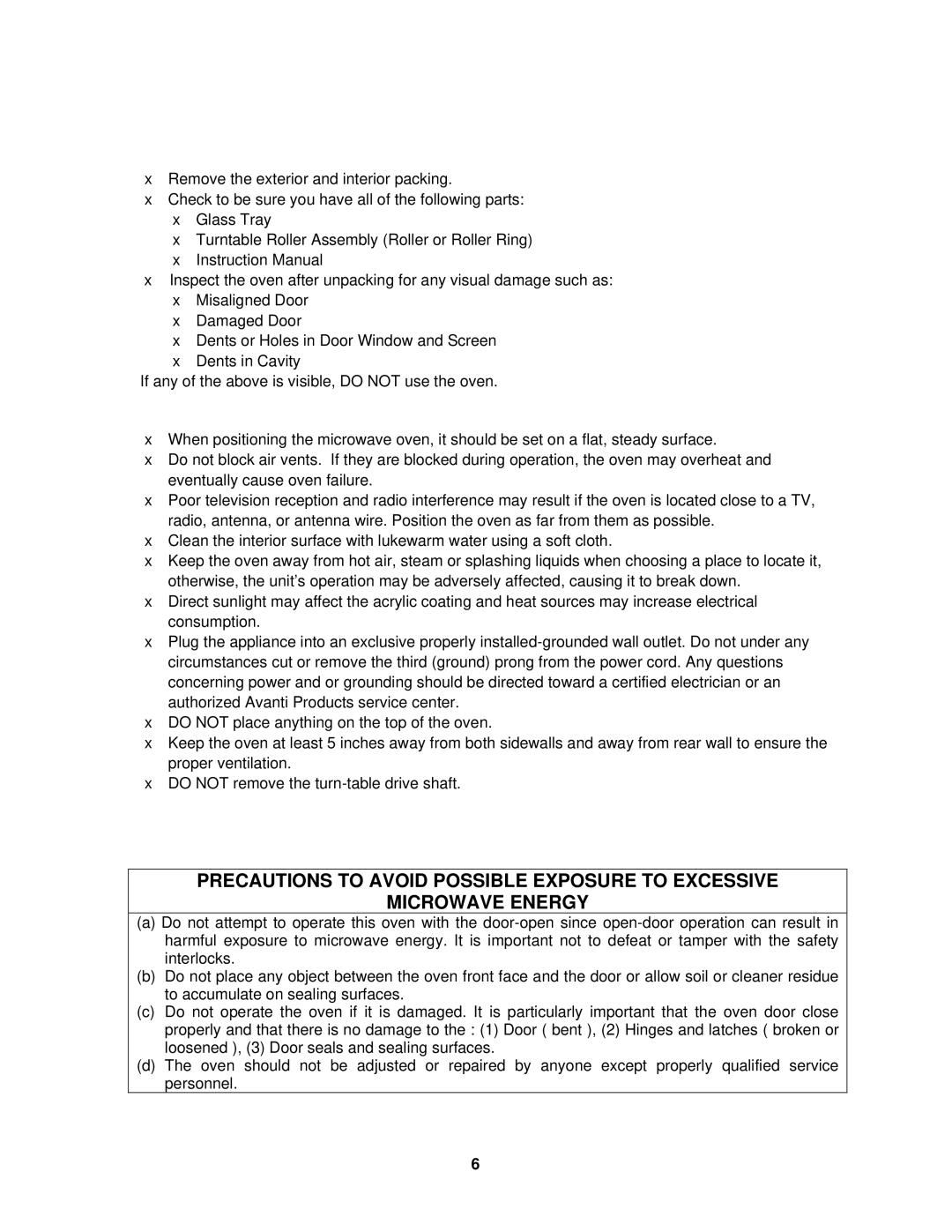 Avanti MO7191TW Installation Instructions,  Before Using Your Microwave Oven,  Installation of Your Microwave Oven 