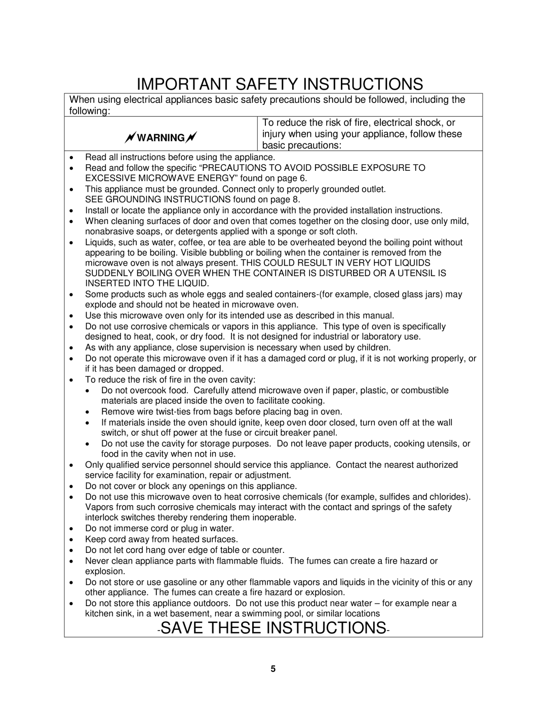 Avanti MO7212SST, MO7200TW, MO7201TB operating instructions Important Safety Instructions 