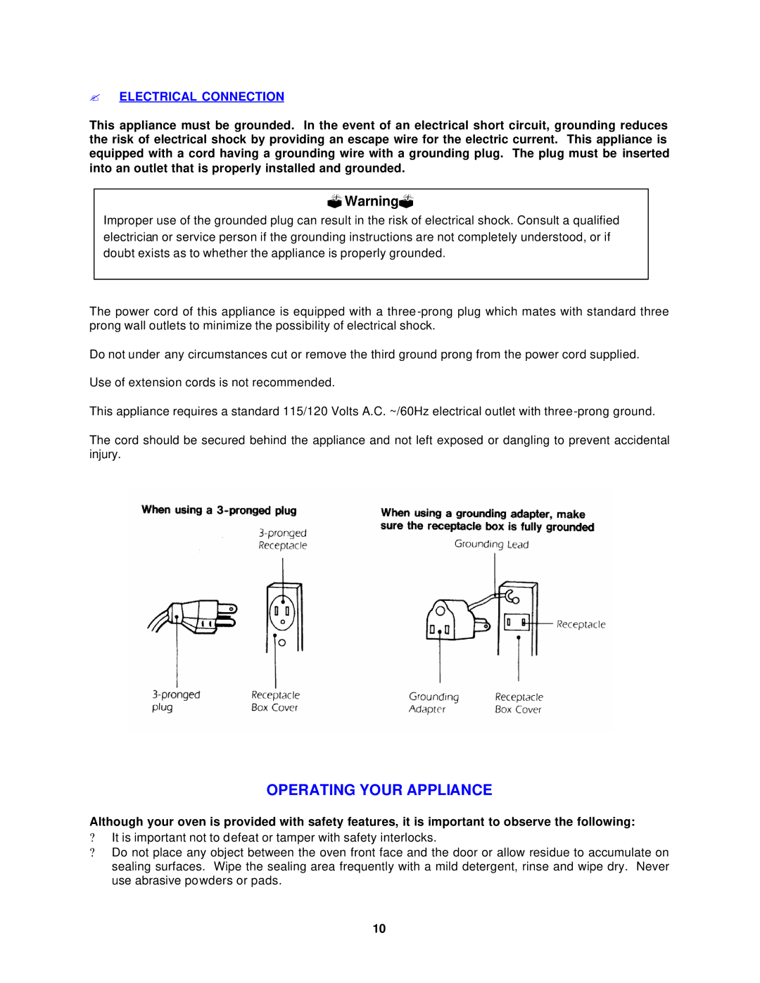 Avanti MO759MB, MO758MW instruction manual Operating Your Appliance, ? Electrical Connection 