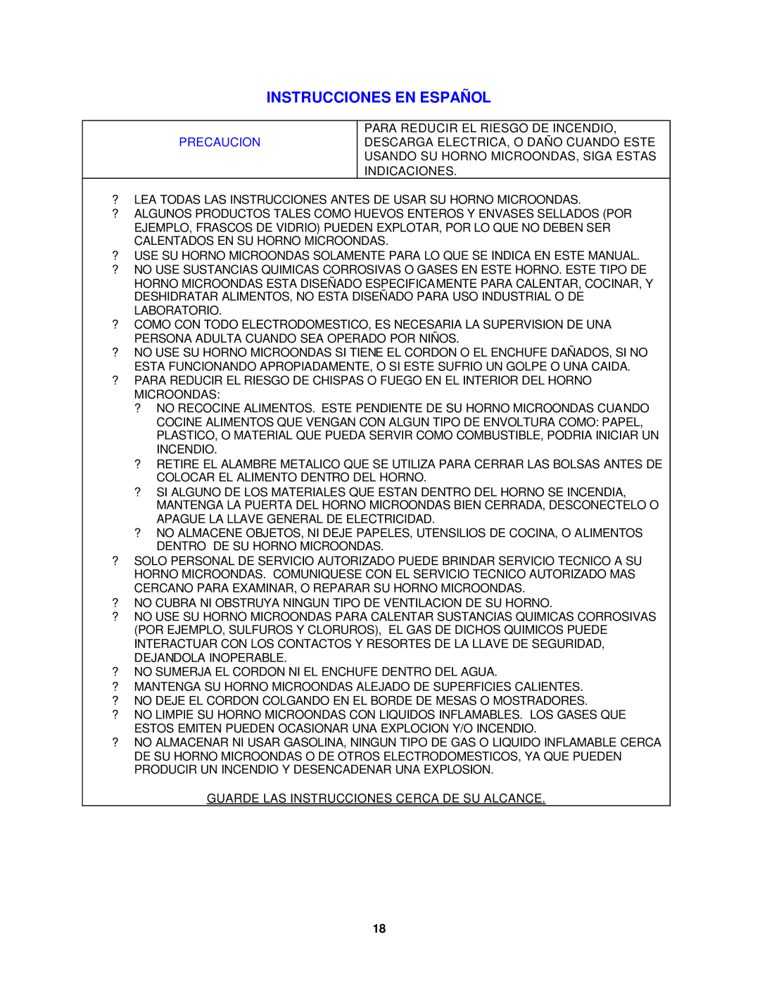 Avanti MO759MB, MO758MW instruction manual Instrucciones EN Español, Precaucion 