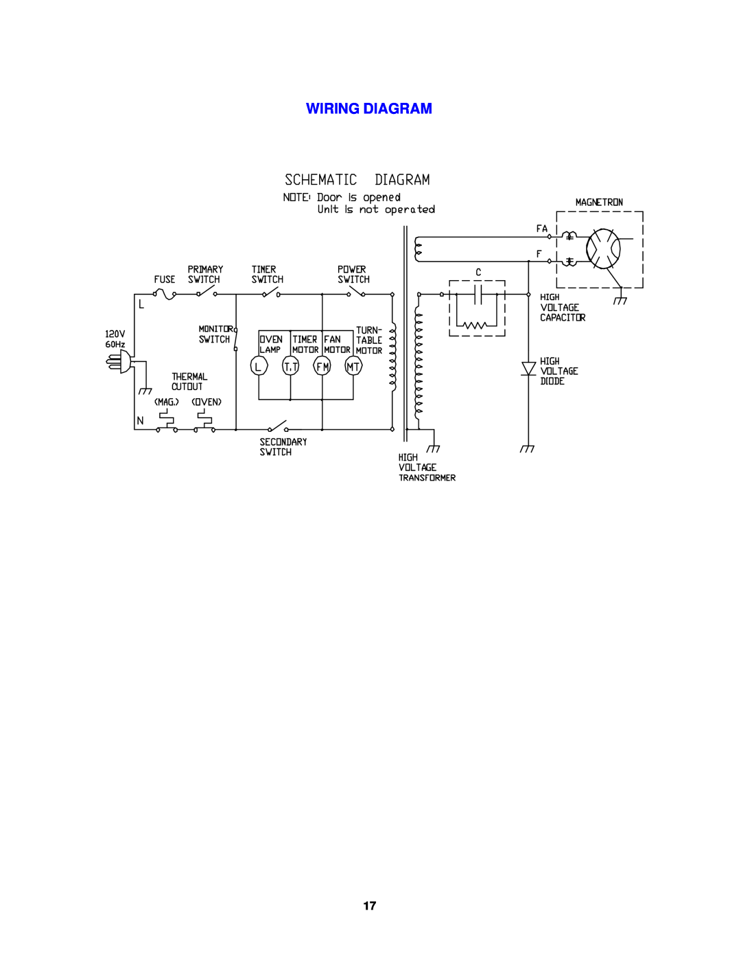 Avanti MO758MW, MO759MB instruction manual Wiring Diagram 