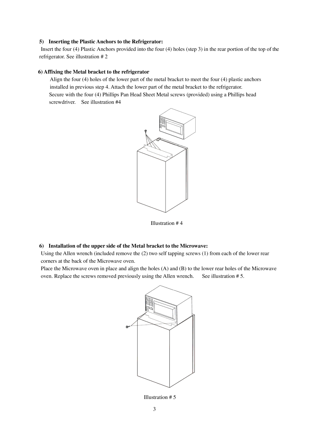 Avanti RM4550W-2, MO8003BT, RM4551B-2, RM4589SS-2, MO7103SST, BCA4561B-2 Inserting the Plastic Anchors to the Refrigerator 