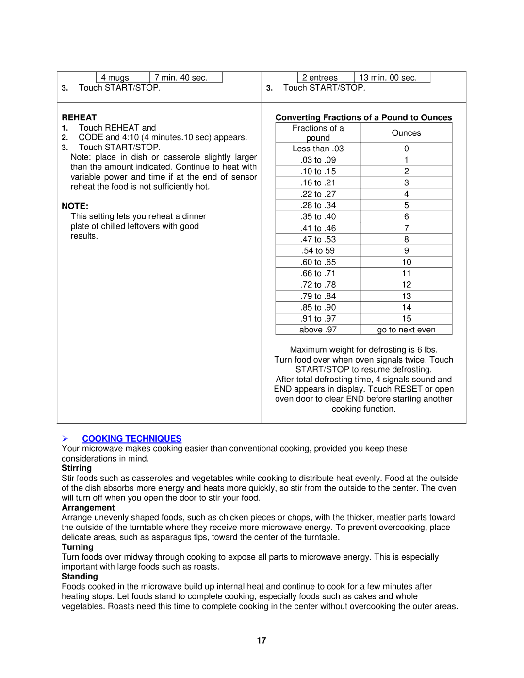 Avanti MO8003BT instruction manual  Cooking Techniques 