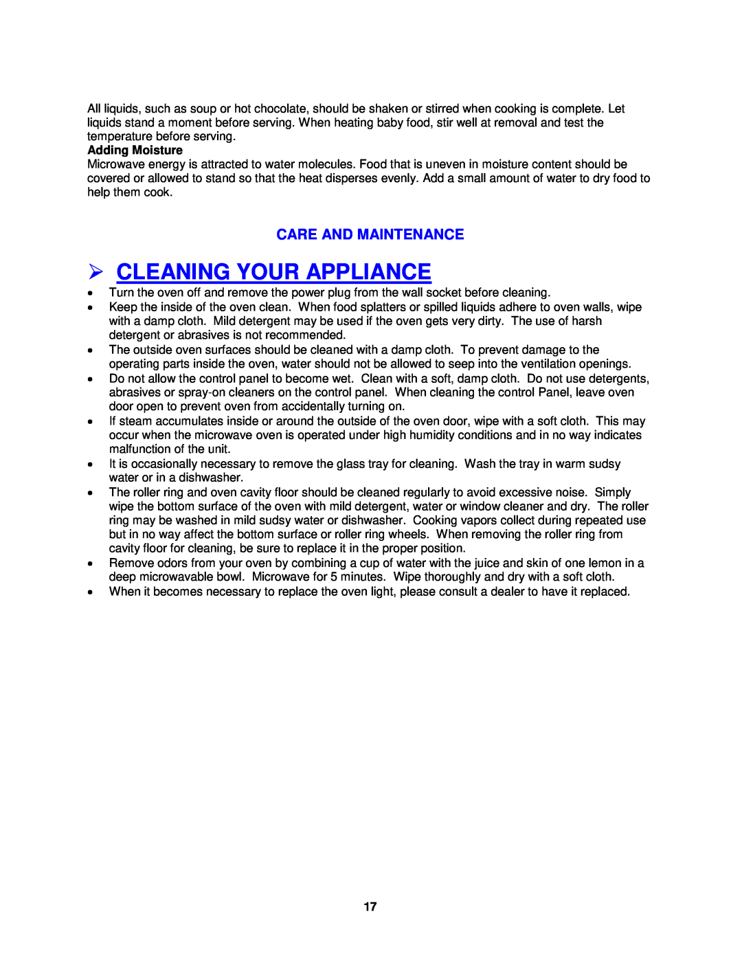 Avanti MO9005BST instruction manual Cleaning Your Appliance, Care And Maintenance 