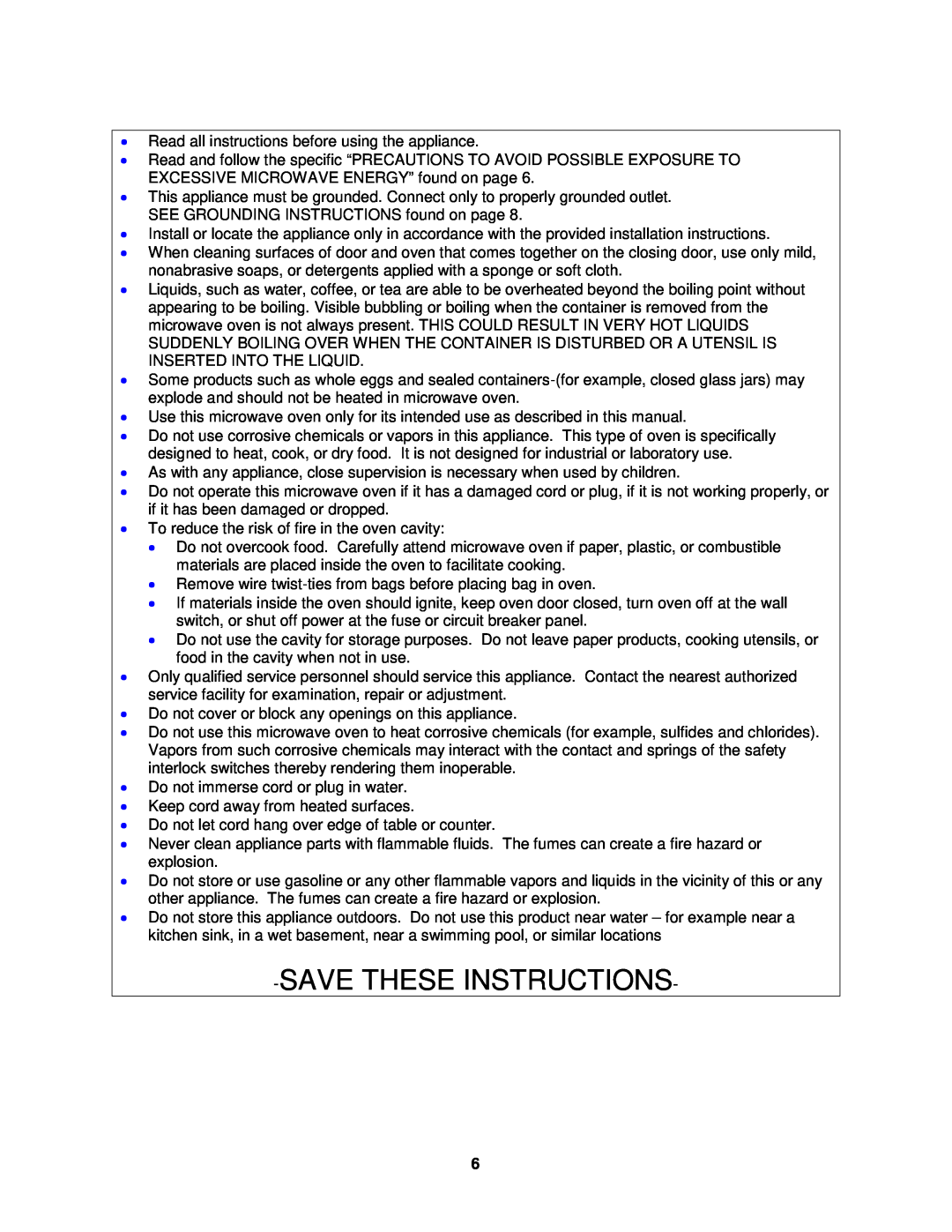 Avanti MO9005BST instruction manual Savethese Instructions 