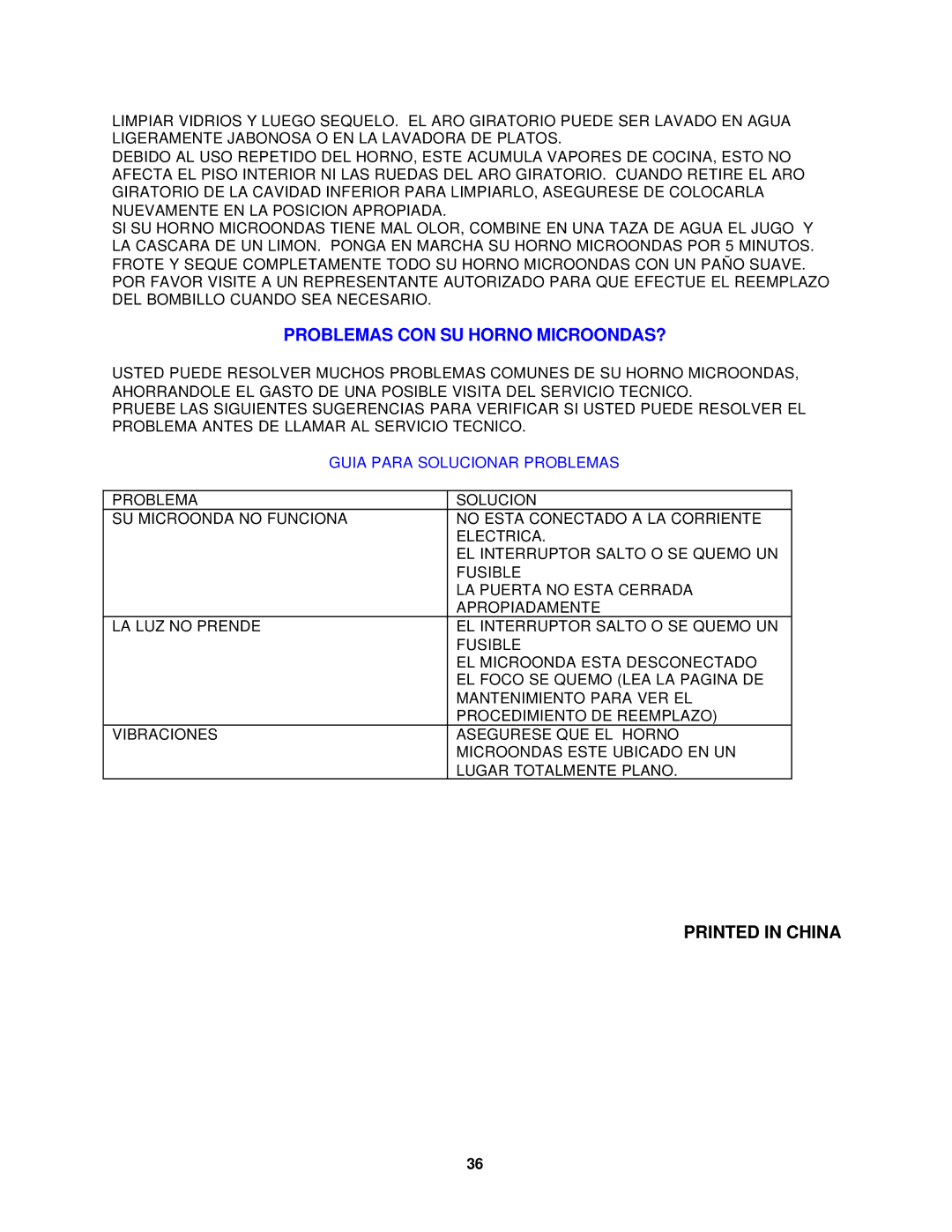 Avanti MO902SST-1 instruction manual Problemas CON SU Horno MICROONDAS?, Guia Para Solucionar Problemas 