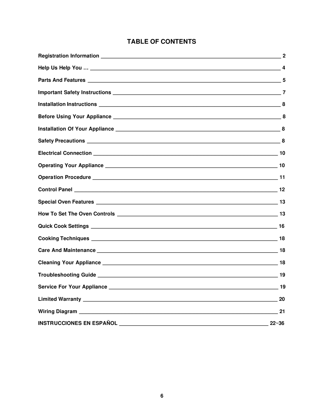 Avanti MO902SST-1 instruction manual Table of Contents 