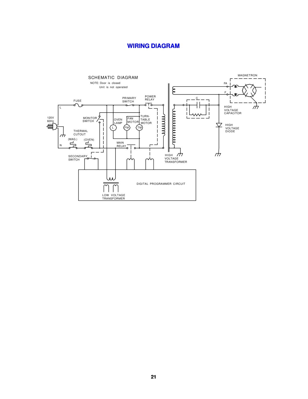 Avanti MO902SST-1 instruction manual Wiring Diagram, Schematic Diagram 