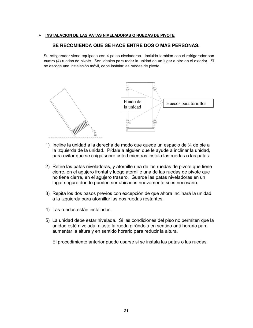 Avanti OBC32SS, OBC33SSD instruction manual SE Recomienda QUE SE Hace Entre DOS O MAS Personas 