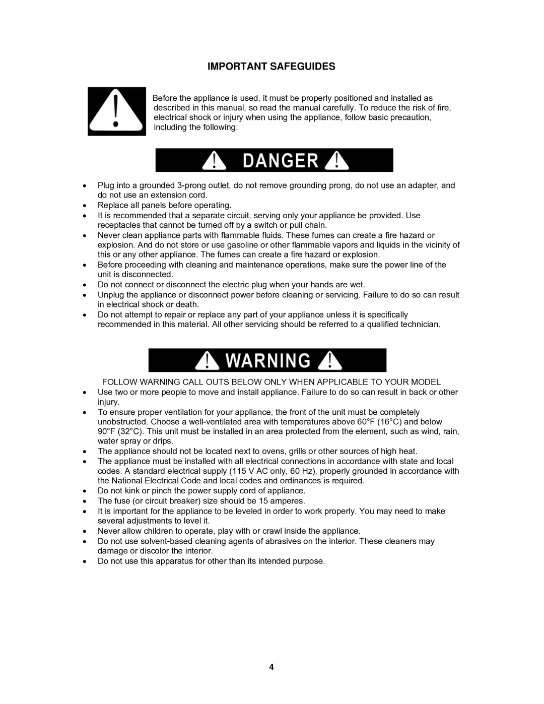 Avanti OBC33SSD, OBC32SS instruction manual Important Safeguides 