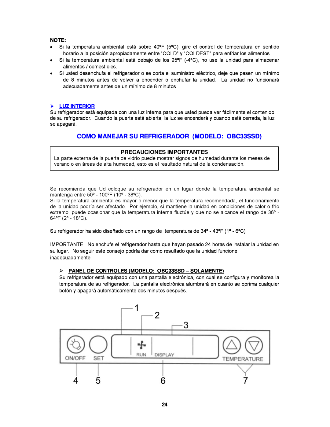 Avanti OBC32SS instruction manual COMO MANEJAR SU REFRIGERADOR MODELO OBC33SSD, Precauciones Importantes 