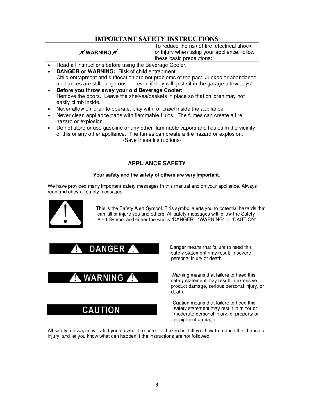 Avanti ORC2519SS instruction manual Appliance Safety, Your safety and the safety of others are very important 