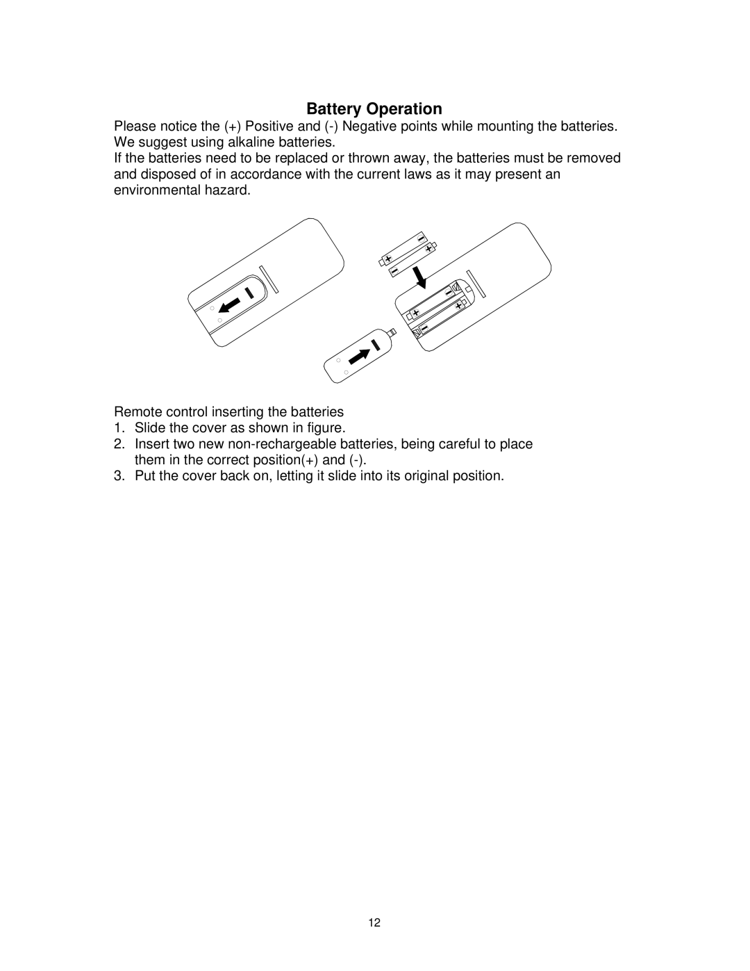 Avanti PAC12000 instruction manual Battery Operation 