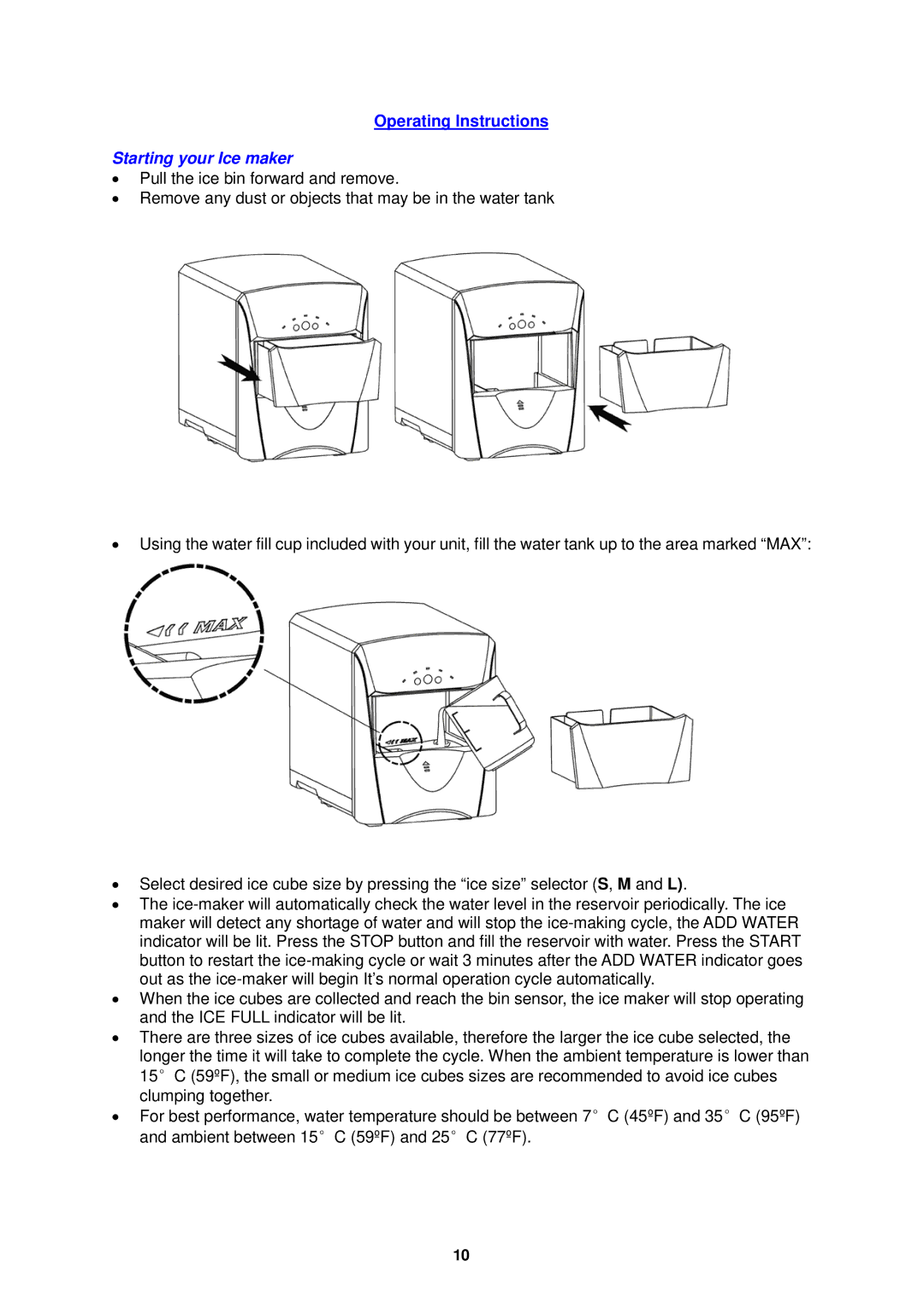 Avanti PIM25SS instruction manual Starting your Ice maker 