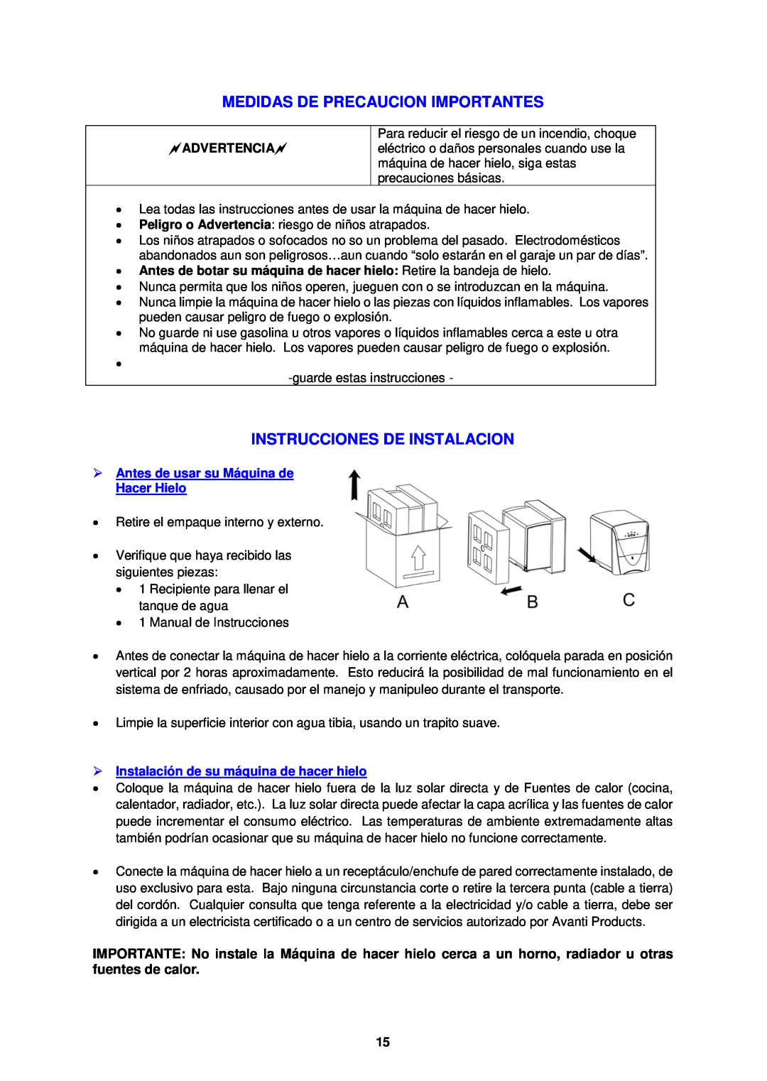 Avanti PIM25SS instruction manual Medidas De Precaucion Importantes, Instrucciones De Instalacion, Advertencia 