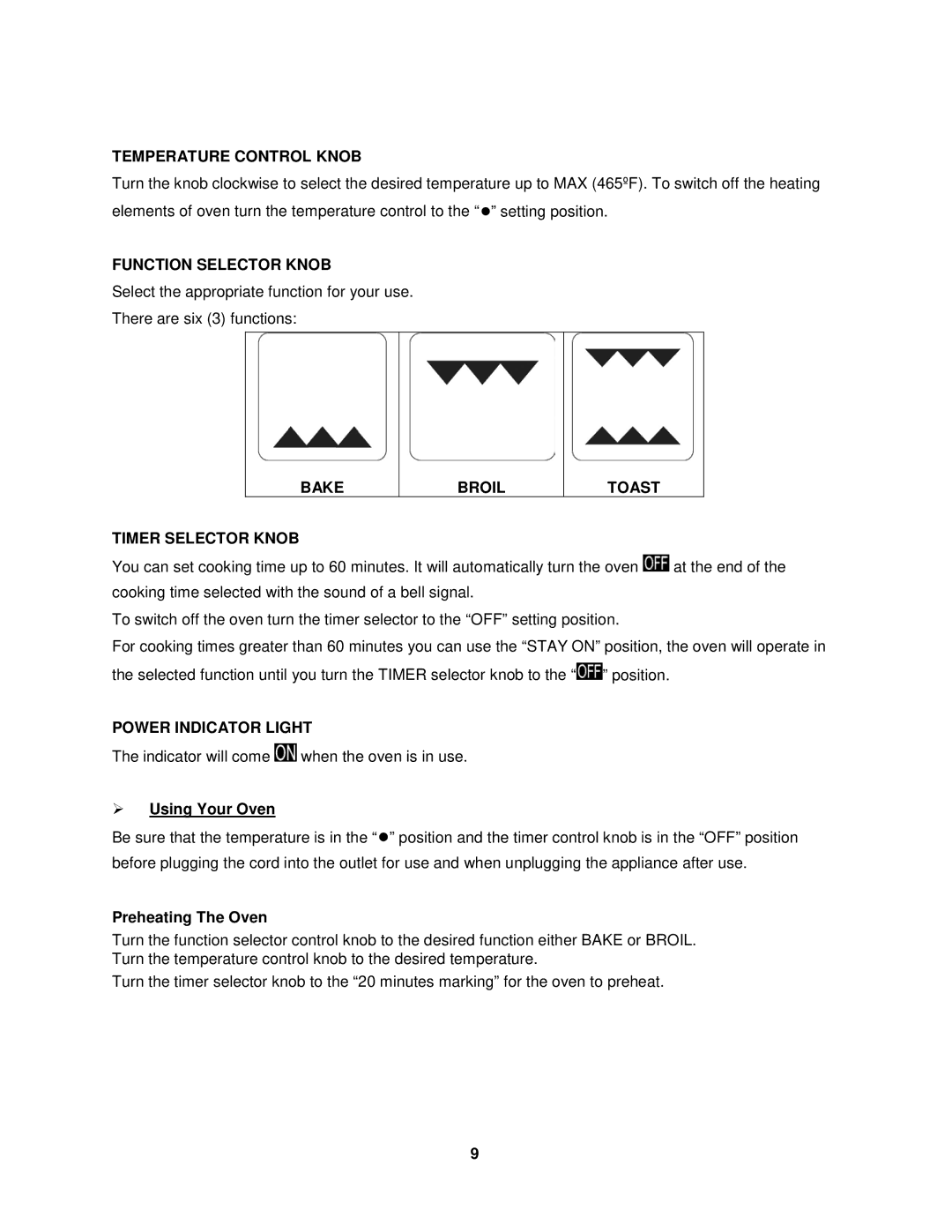 Avanti PO61BA, PO81BA instruction manual  Using Your Oven, Preheating The Oven 