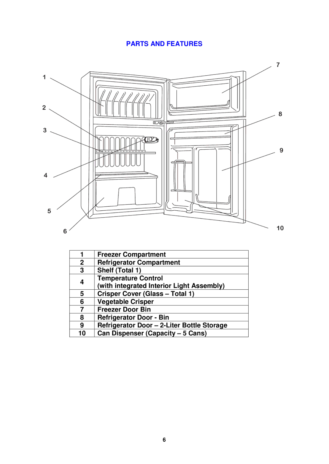 Avanti RA303WT, RA305SST, RA304BT instruction manual Parts and Features, Can Dispenser Capacity 5 Cans 