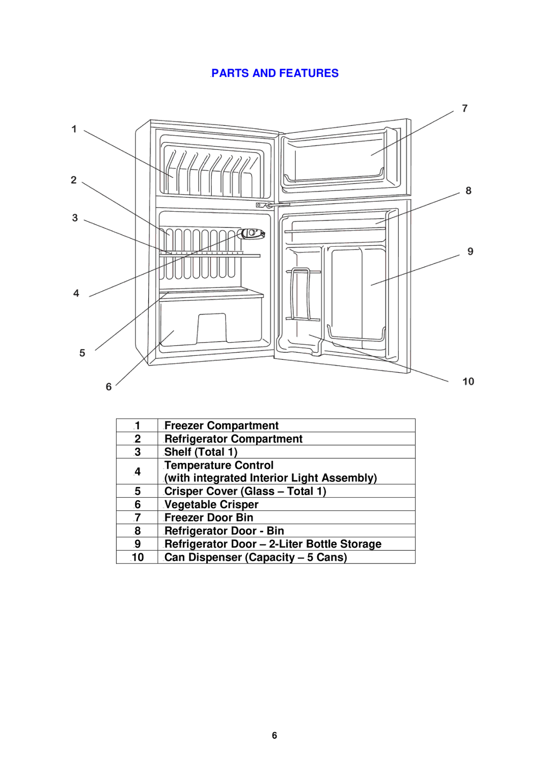 Avanti RA304BT-1, RA303WT-1, RA305SST-1 instruction manual Parts and Features, Can Dispenser Capacity 5 Cans 