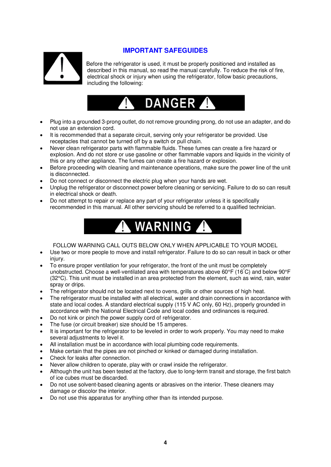 Avanti RA3126PST, RA3116BT, RA3106WT, RA3136SST instruction manual Important Safeguides 