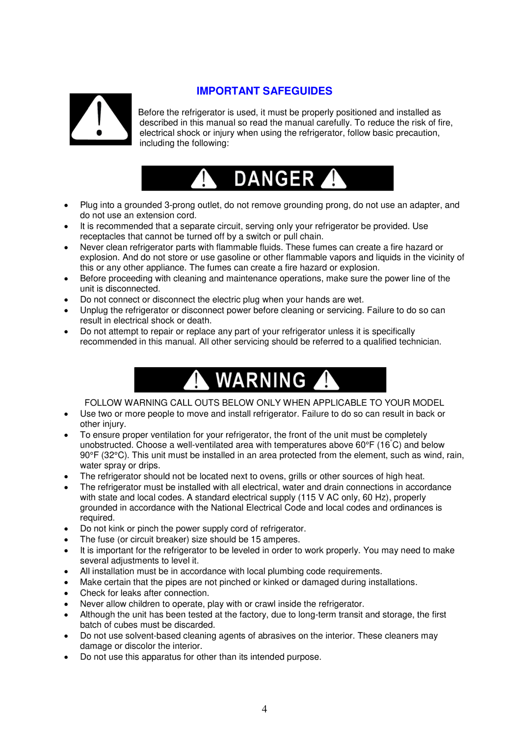 Avanti RA7316PST, RA7306WT instruction manual Important Safeguides 