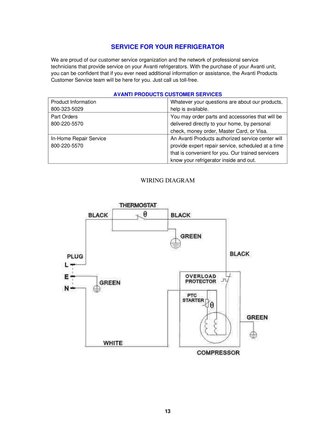 Avanti RM1712PS, RM1710W, RM1711B instruction manual Service for Your Refrigerator 