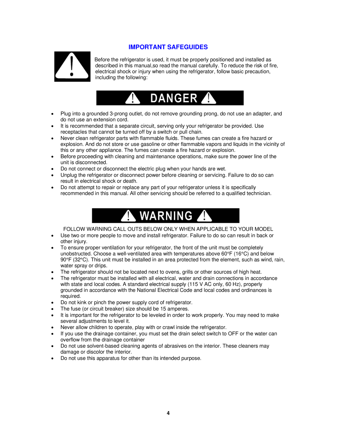 Avanti RM1712PS, RM1710W, RM1711B instruction manual Important Safeguides 