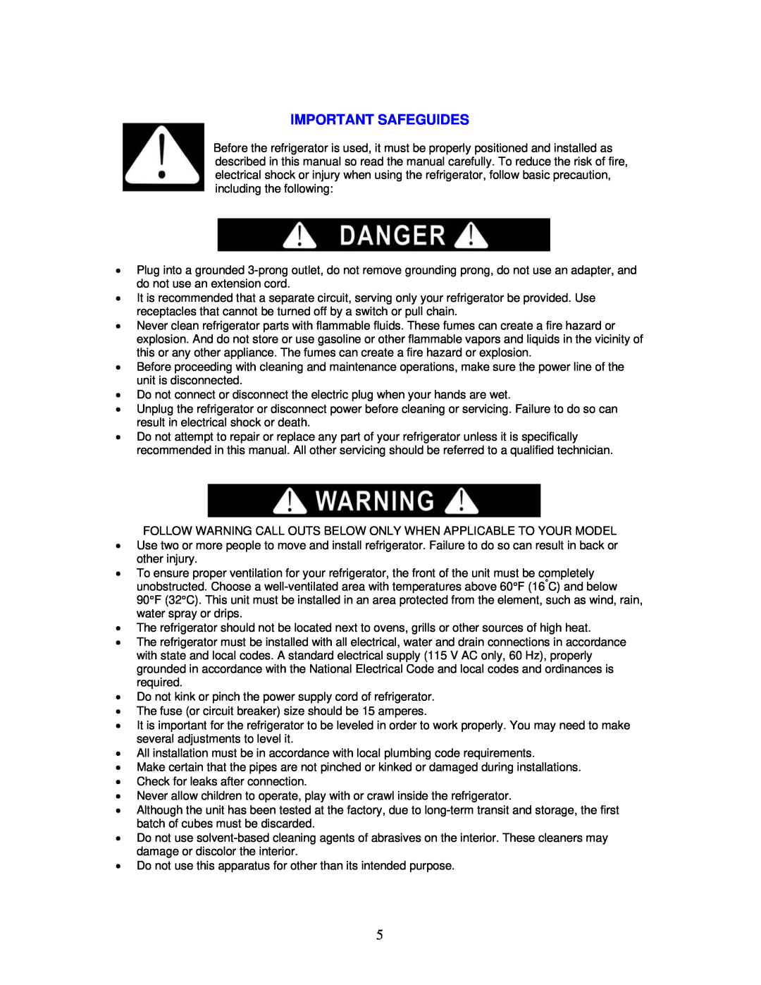 Avanti RM2411B instruction manual Important Safeguides 